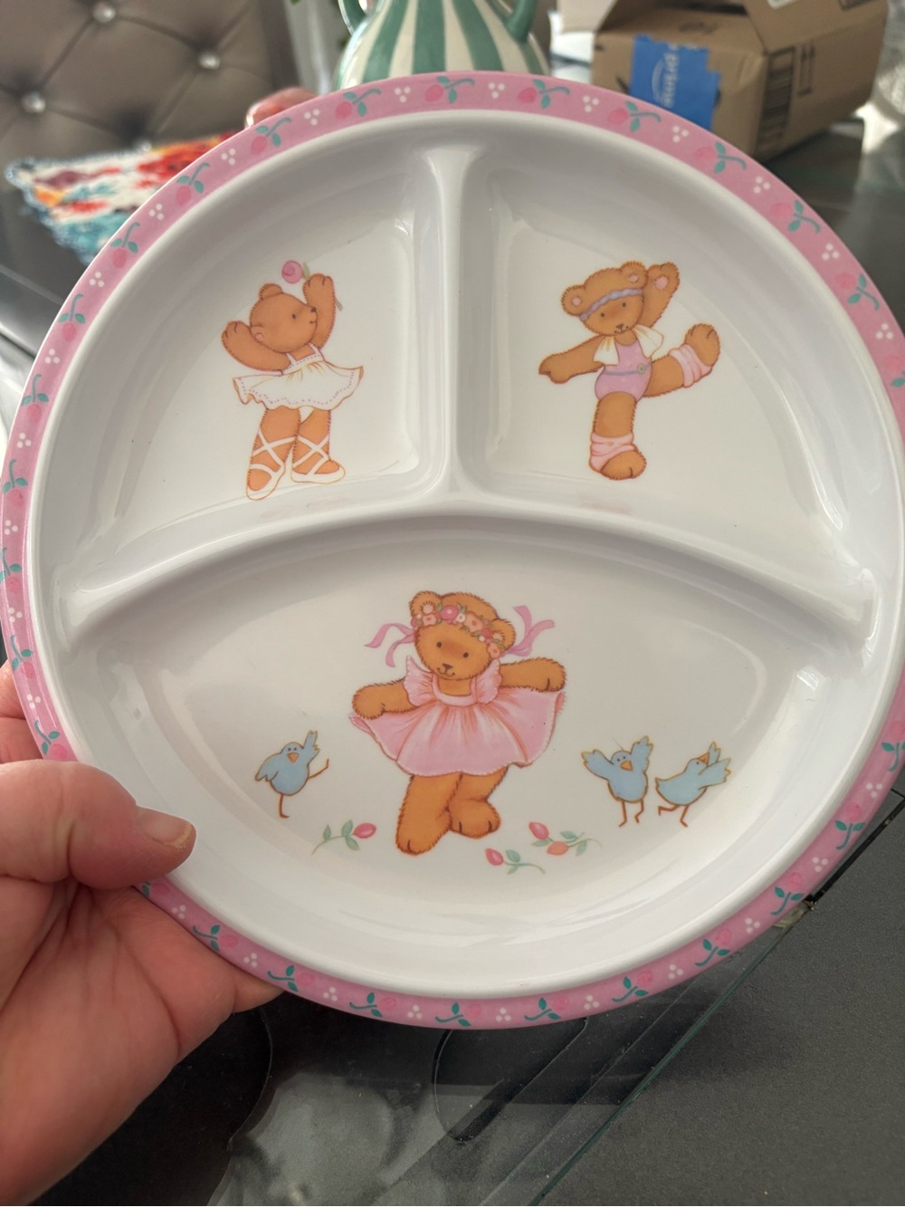 Kids Divided Plate - Pink Teddy Ballet Design
